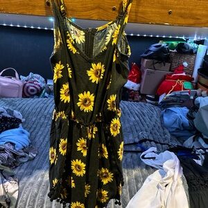 Sunflower Print Black Dress